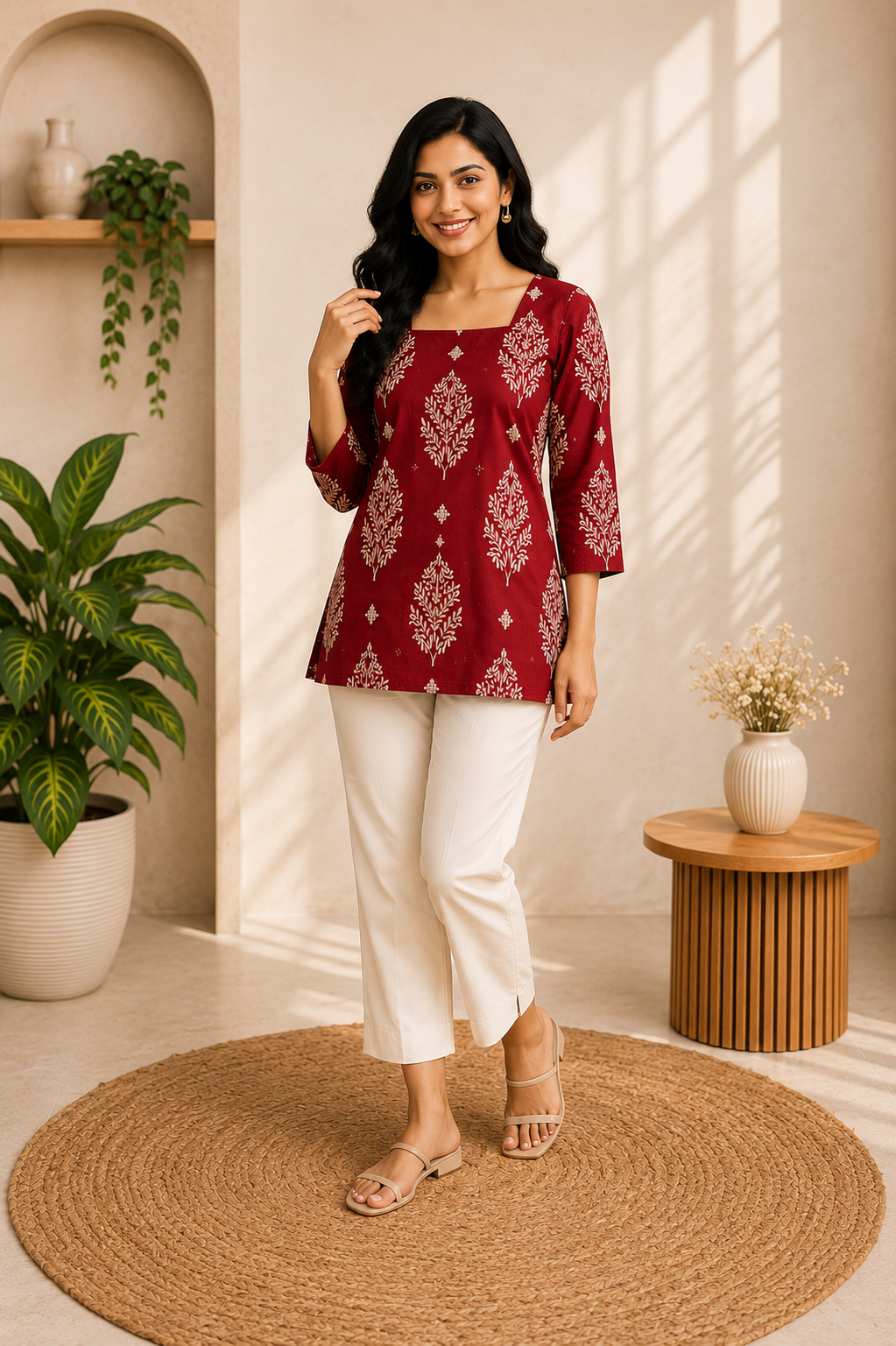 Maroon Floral Printed Kurti