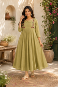 Sage Green Floral Anarkali Dress
