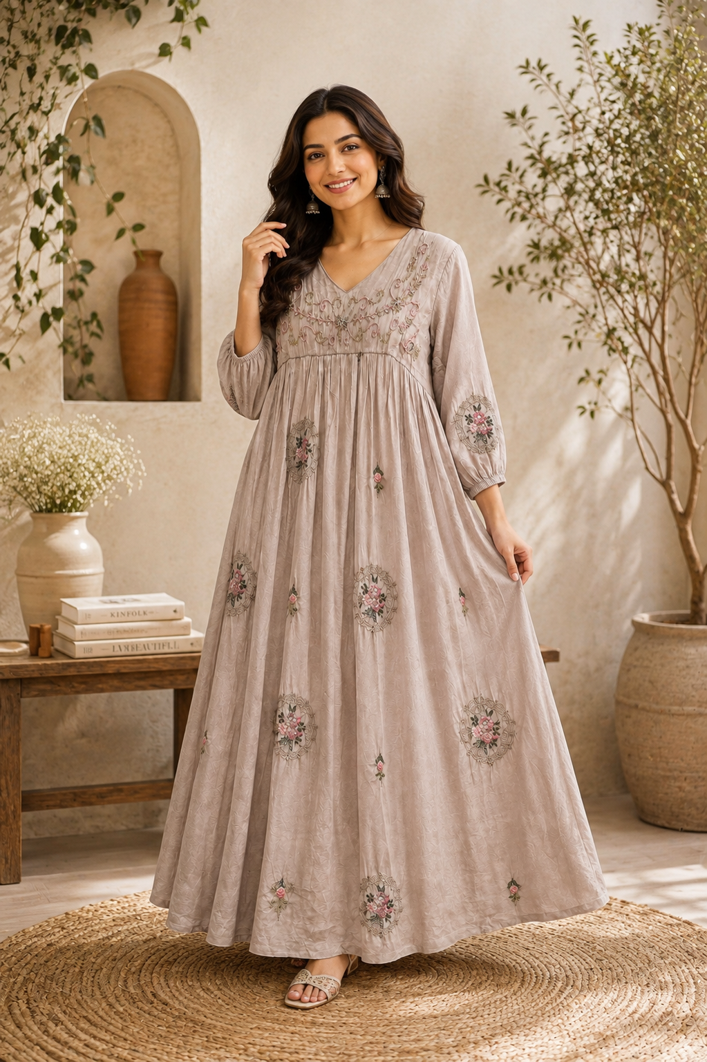 Blush Pink Floral Anarkali Dress