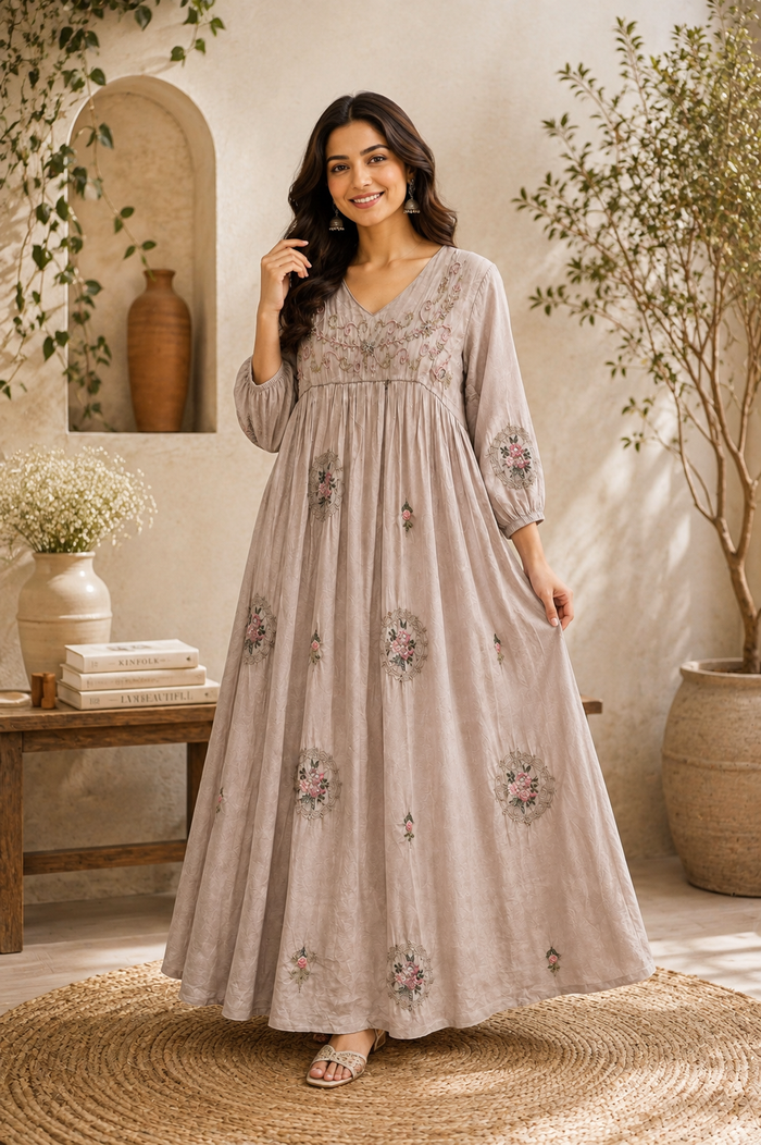 Blush Pink Floral Anarkali Dress