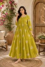 Olive Green Floral Printed Maxi Dress