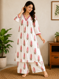 Ivory Floral Printed Kurta Palazzo Set