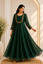 Emerald Green Embroidered Anarkali Dress