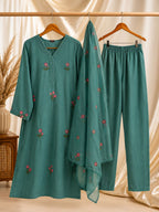 Teal Embroidered Anarkali Kurti Set
