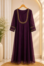 Royal Plum Gold Embroidered Anarkali Dress