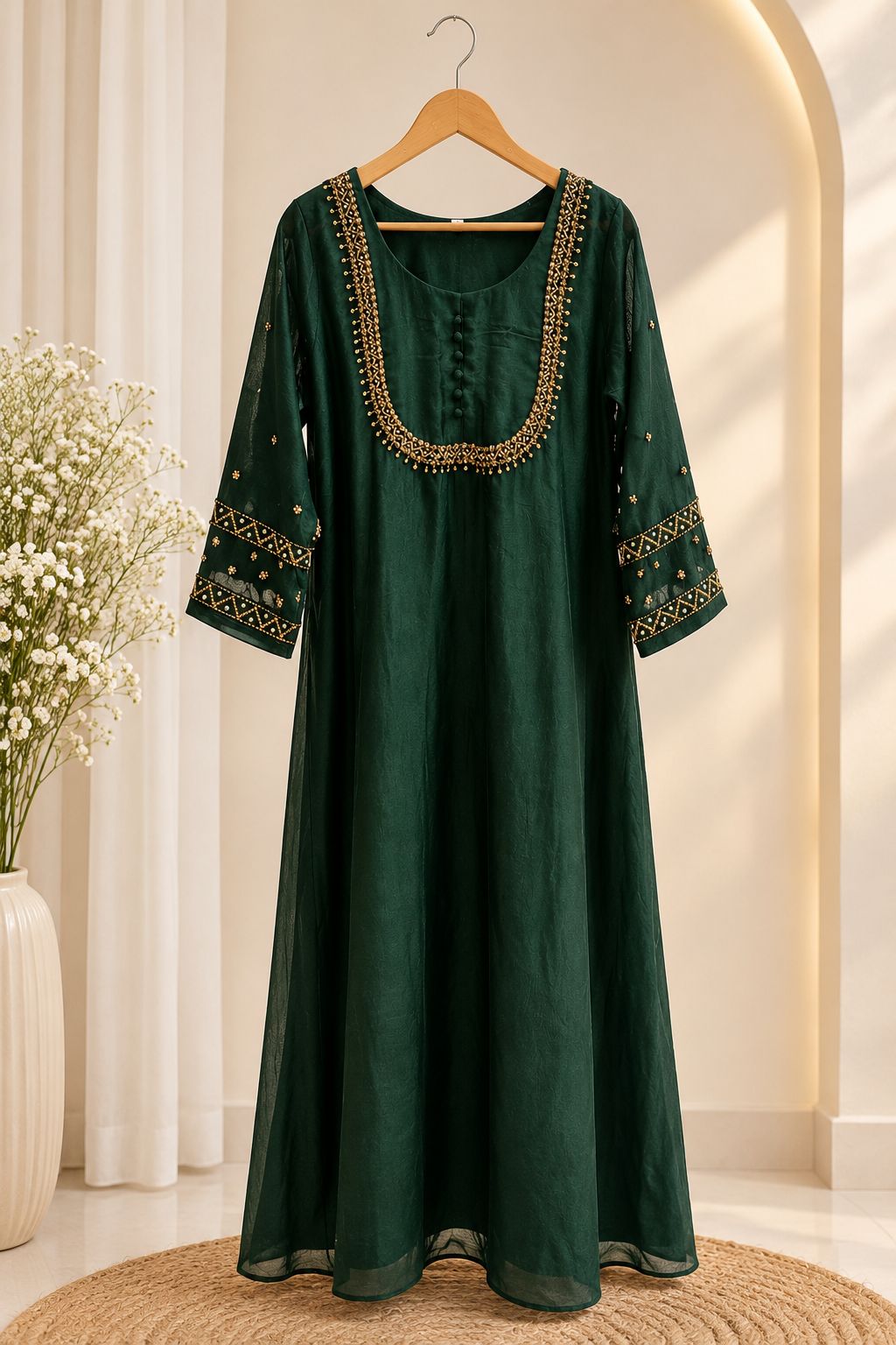 Emerald Green Embroidered Anarkali Dress