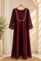 Burgundy Gold Embroidered Anarkali Dress