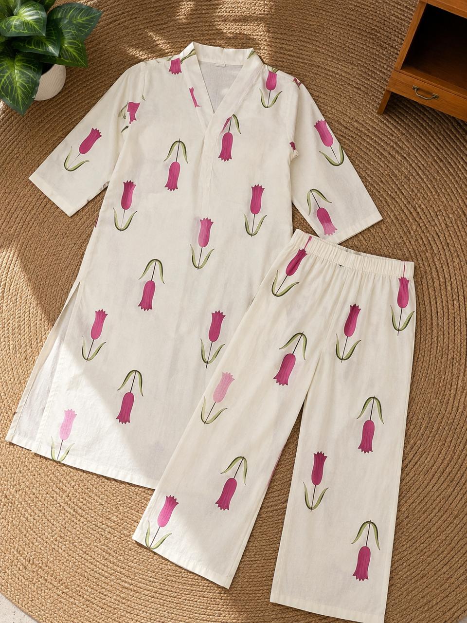 White Tulip Printed Kurta Palazzo Set