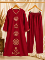 Maroon Embroidered Kurta Set