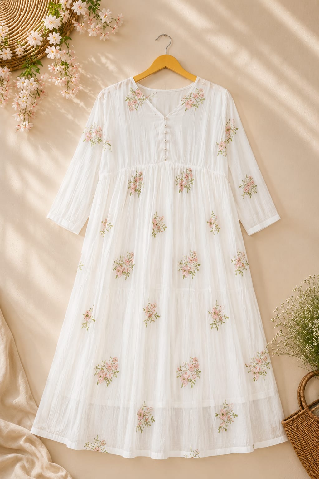 White Floral Printed Maxi Dress