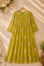 Olive Green Floral Printed Maxi Dress