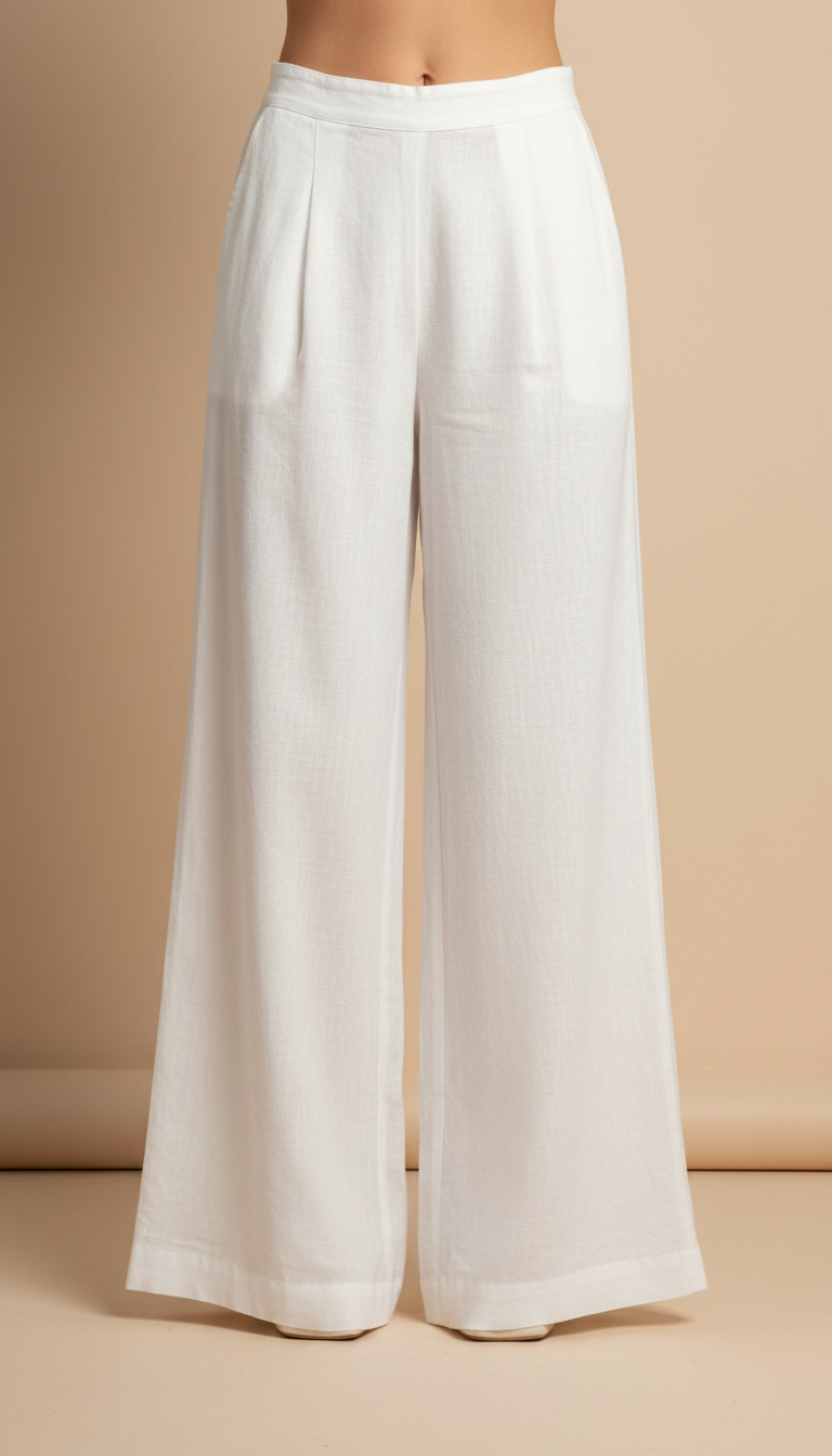 Linen wide-leg trousers in Soft White